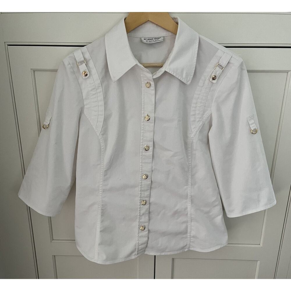 ST. JOHN SPORT By Marie Gray White Shirt/Jacket Sz. S cotton preppy academia